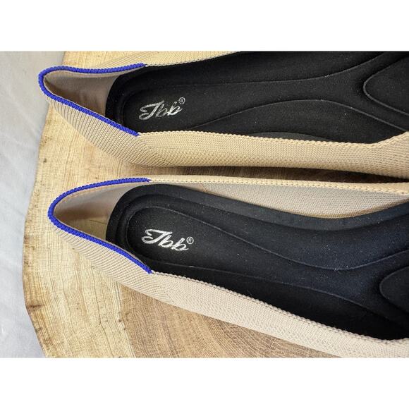 Beige with Blue Knit Pointed Ballerina Flats - Size 11.5 - Picture 4 of 11